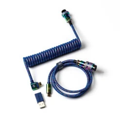 Keychron - Premium Coiled Aviator Cable -Computer Peripherals Keychron Premium Coiled Cable Aviator Type C Cable Blue Angled 1080x 2e55ce01 c4de 4589 96b9 0581e485542a