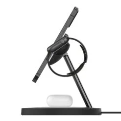 Belkin - BoostCharge Pro 3-in-1 Wireless Charger With Official MagSafe Charging 15W -Computer Peripherals WIZ017 BLK MagSafe BoostChargePro 3in1WirelessChargeDock Side WDevice WEB