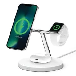Belkin - BoostCharge Pro 3-in-1 Wireless Charger With Official MagSafe Charging 15W -Computer Peripherals WIZ017 WHT MagSafe BoostChargePro 3in1WirlessChargingDock Hero WDevices WEB